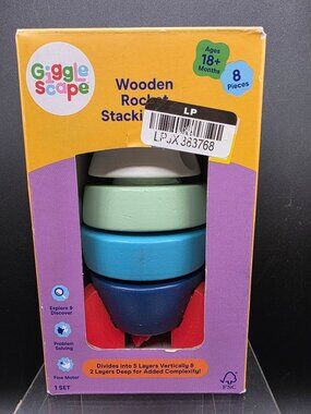 Gigglescape Wooden Rocket Stacking Toy 8-Piece For Ages 18+ Months